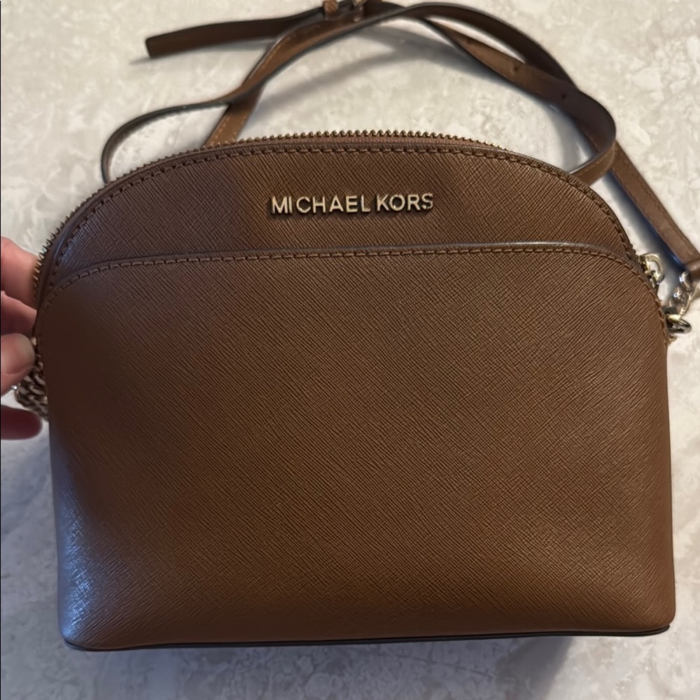 Michael Kors Brown Leather Crossbody Bag with Chain Strap - Picture 2 of 5
